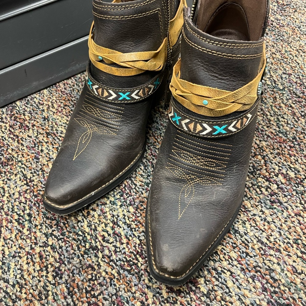 Durango Brown Ankle Boots with Turquoise Accents